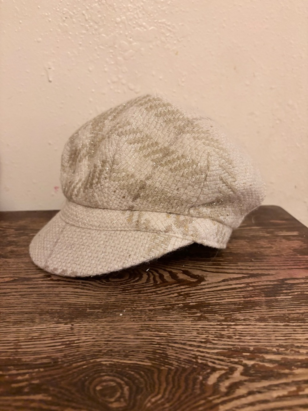 BURBERRY beige Gold Plaid News Hat Cap Size S Wool Cashmere Casual - Picture 2 of 5